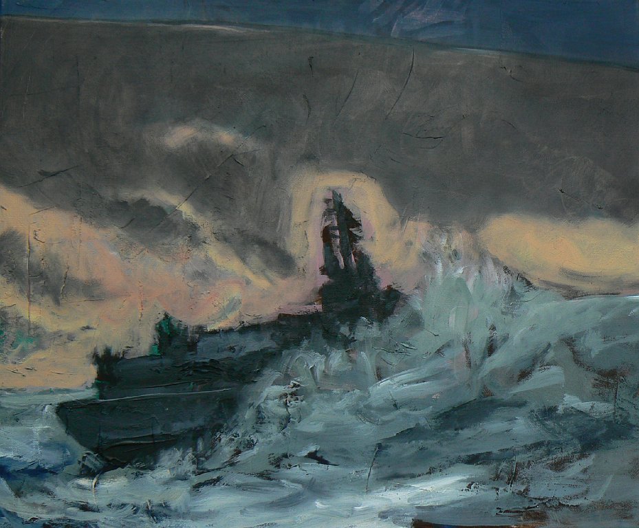 Navire dans la tempete - 12F - huile sur toile